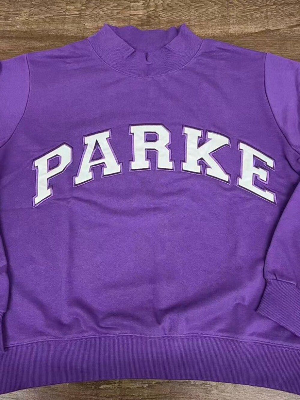 PARKE Purple Mock Neck Varsity Letter Sweatshirt